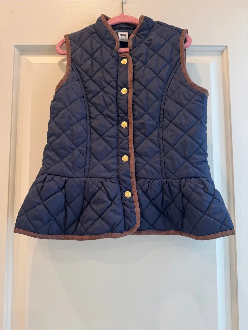 Janie and Jack Navy Quilted Peplum Vest with Brown Trim